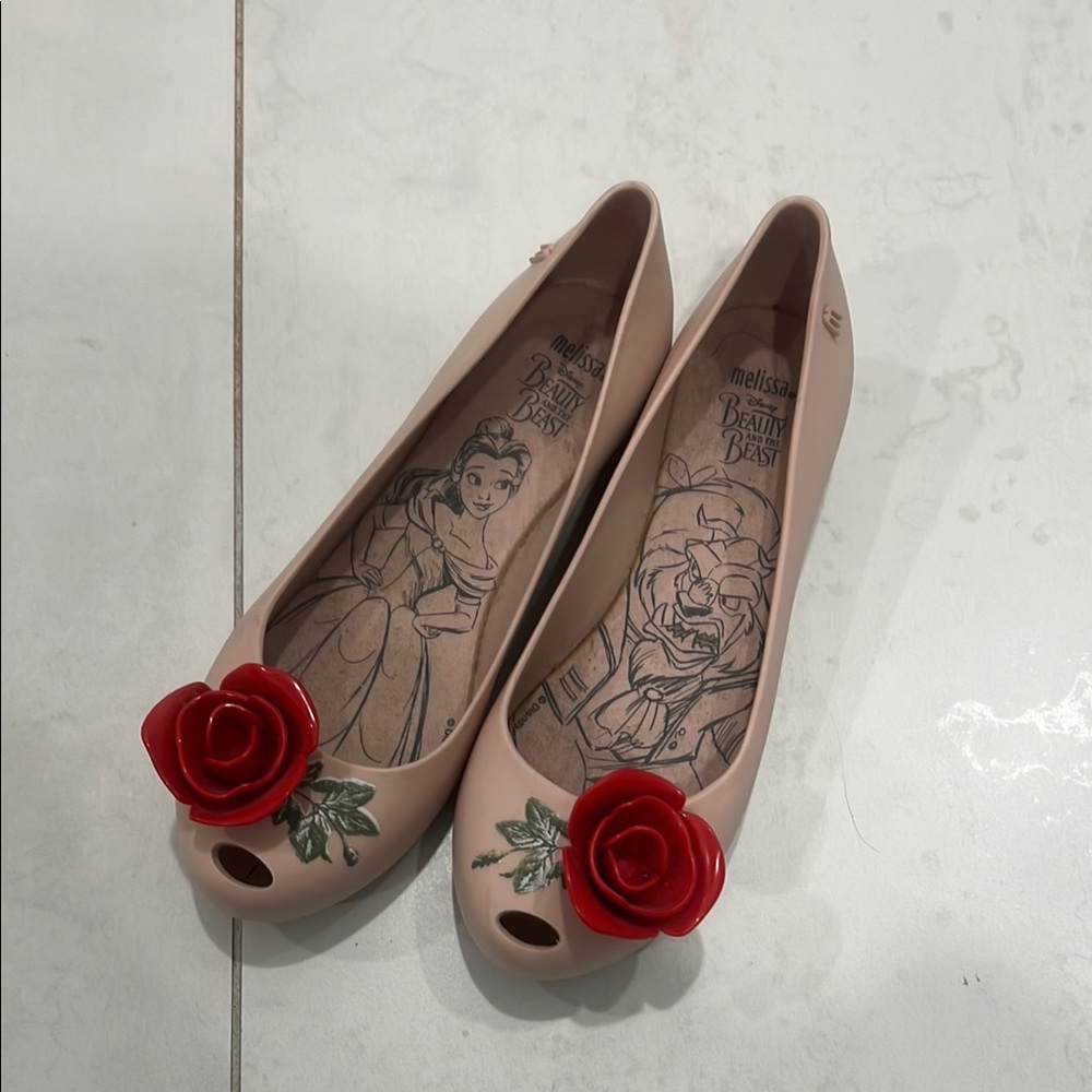 Disney Cream and Red Flats with Rose Detail